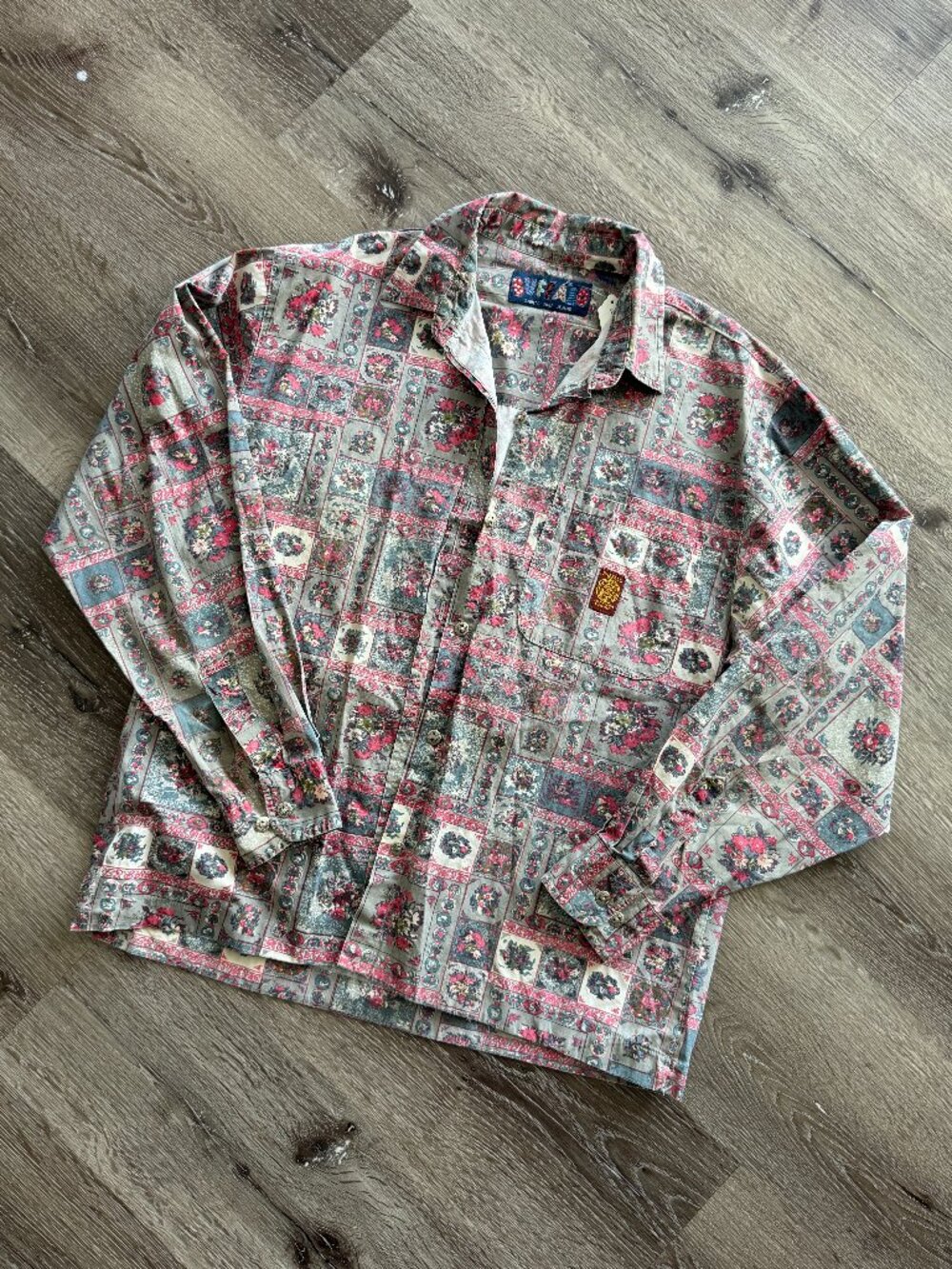 Vintage 90s Buffalo Shirt | Stonewashed Floral Paisley Oversized Cotton M